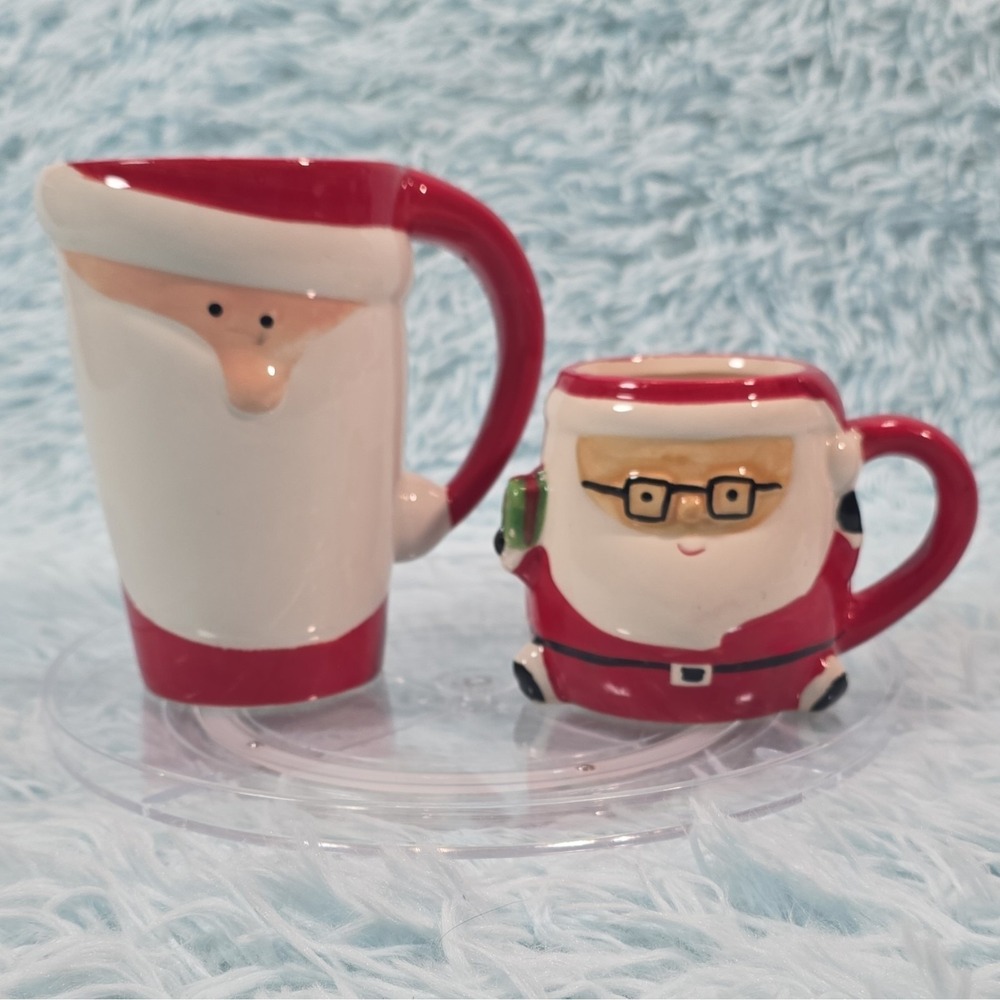 Santa Ceramic Mugs Set of 2 Christmas Coffee Cup Novelty Holiday Decor